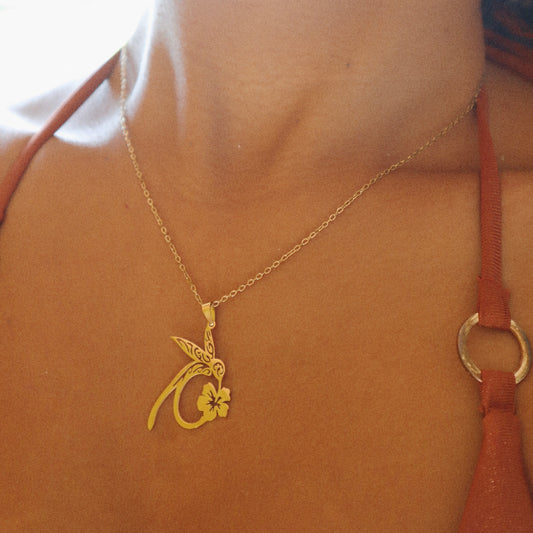 Collection Tropical spirit  - Collier paille en queue et hibiscus