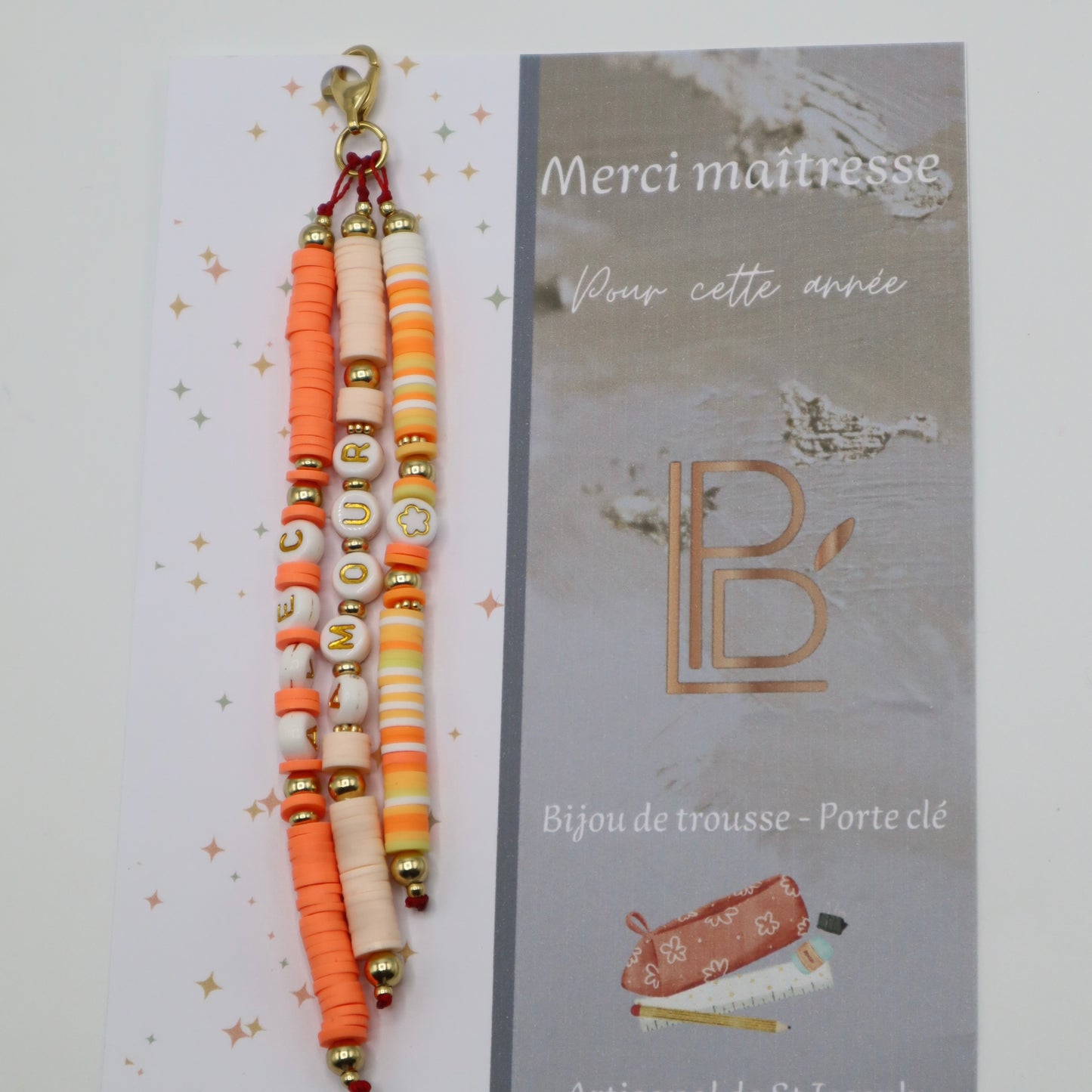 Bijou de trousse - porte clé - fête des maîtresses - orange et jaune