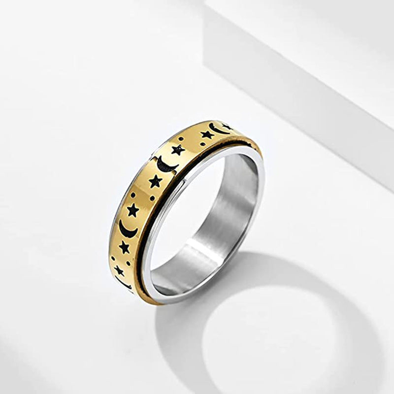Bague antistress lune et étoile or