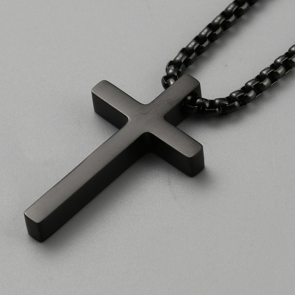 Collier Croix Acier noir