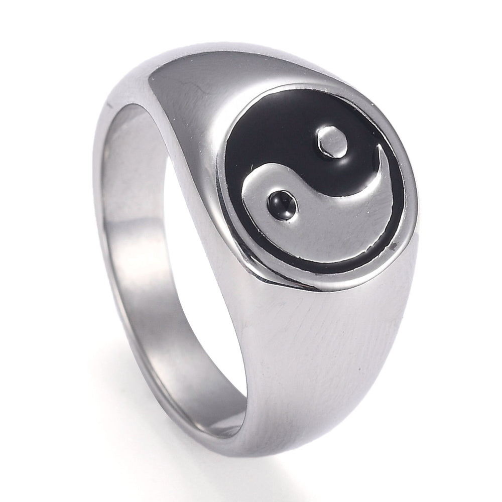 Bague yin yang acier inoxydable