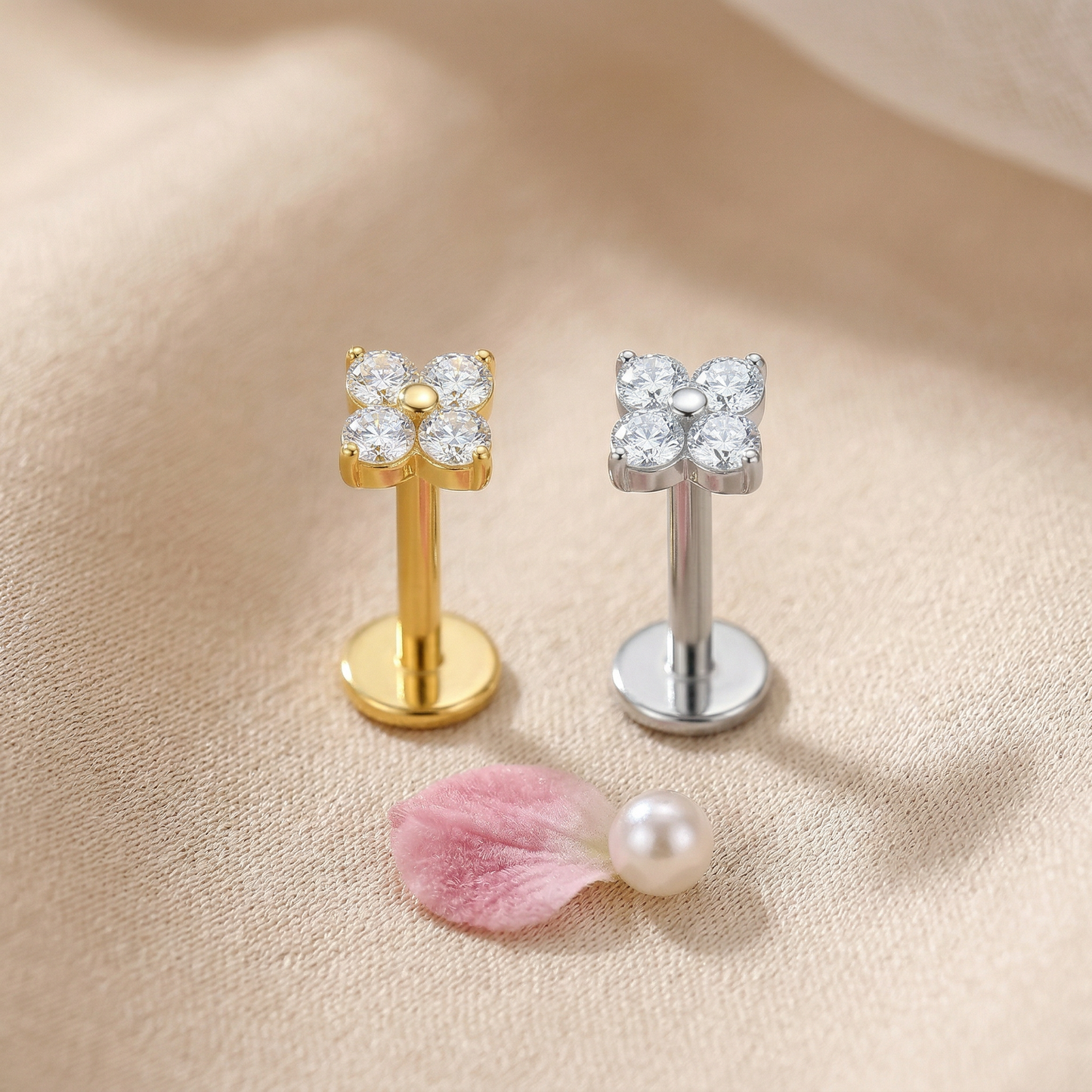 Piercing Strass cube Labret Titane avec Cristal Zircon, Labret, Médusa, Monroe 1,2×8mm
