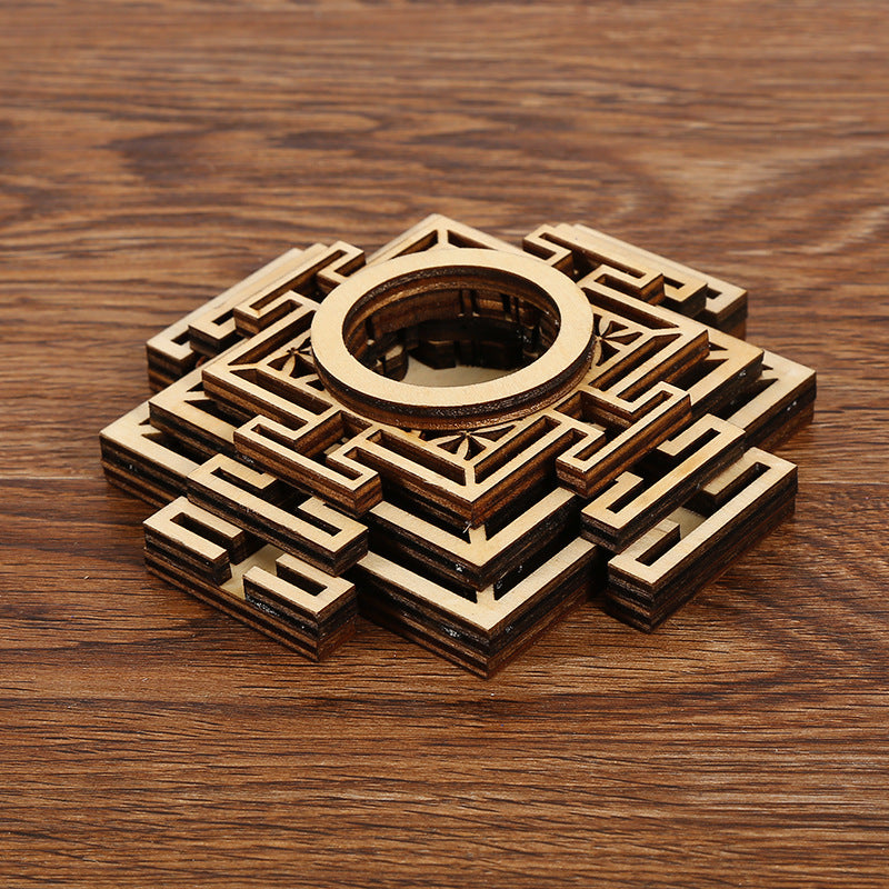 Porte sphère, boule en bois à motif feng-shui