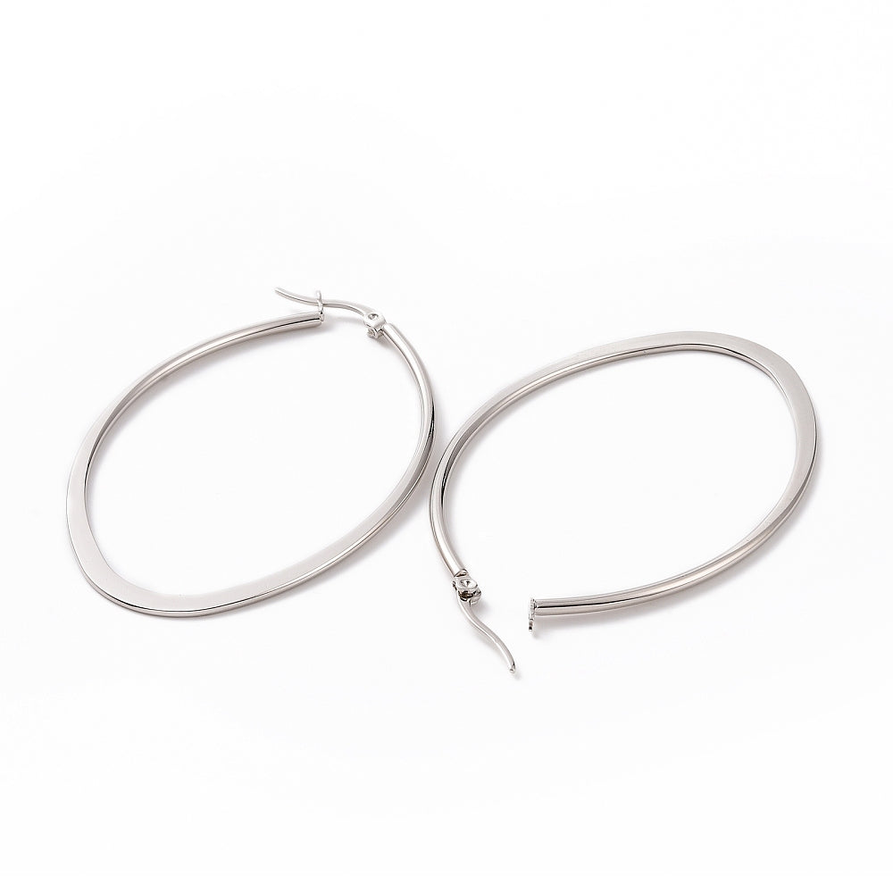 Créole ovale aplatie classique acier inoxydable 63x40x2mm argenté