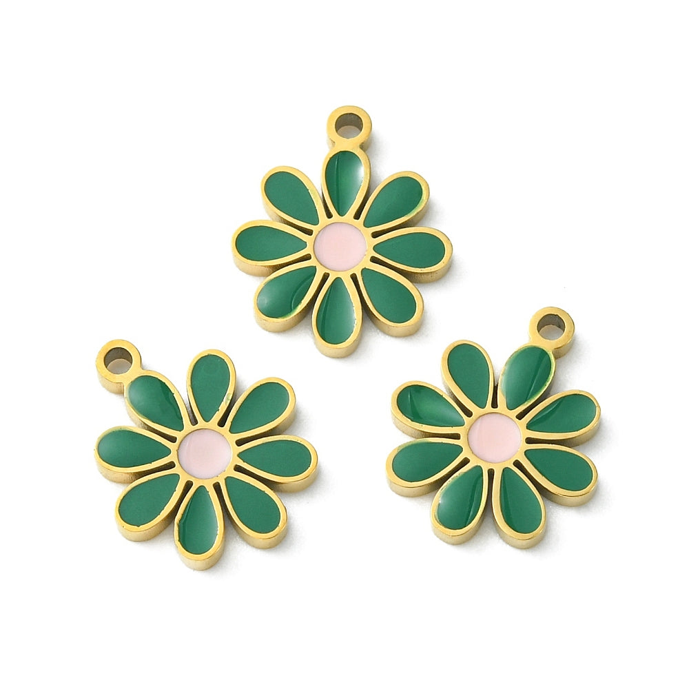 Charm Nature - Fleur émaillé verte