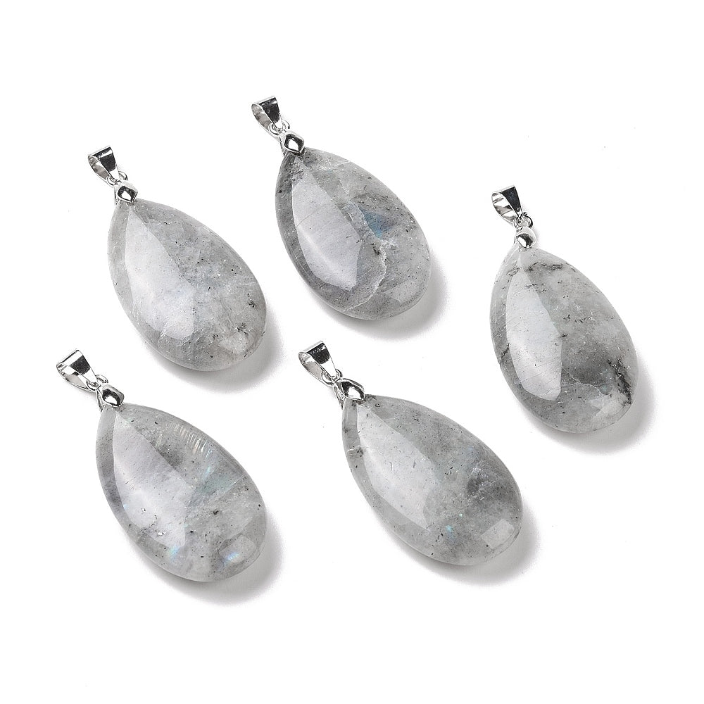 Pendentif longue goutte labradorite claire naturelle