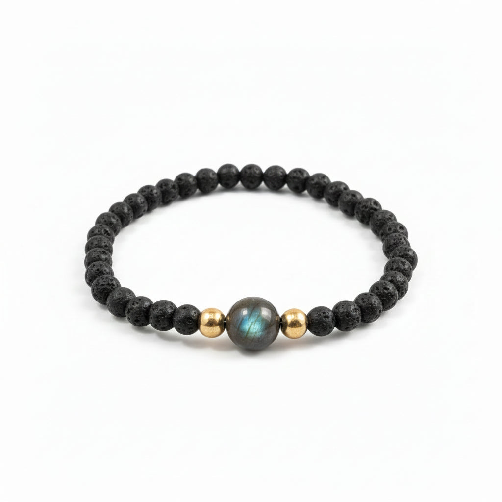 Bracelet - Trou de fer - Labradorite - Pierre de lave