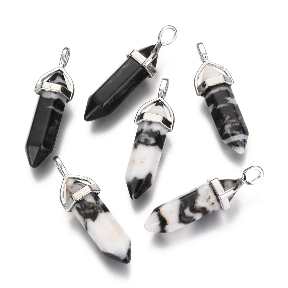 Pendentif pointu à double terminaison en jaspe zébre naturel