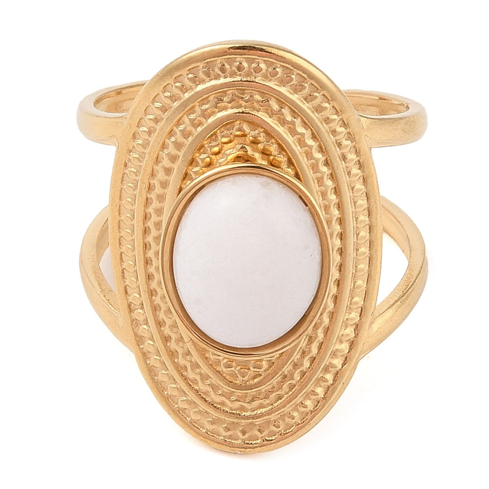 Bague plateau ovale jade blanc