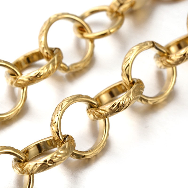 Collier acier inoxydable maille rolo épaisse texturé or