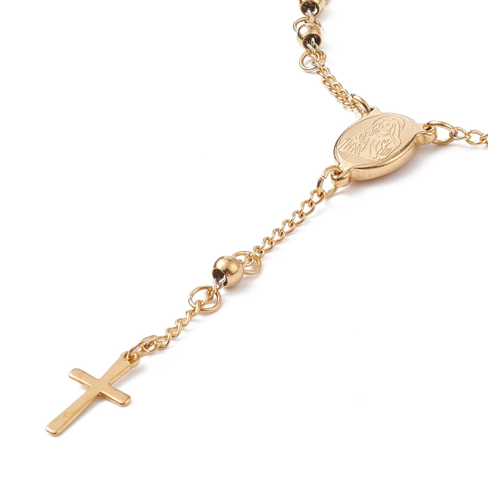 Bracelets de perles de chapelet avec croix, Bracelet en acier inoxydable 201