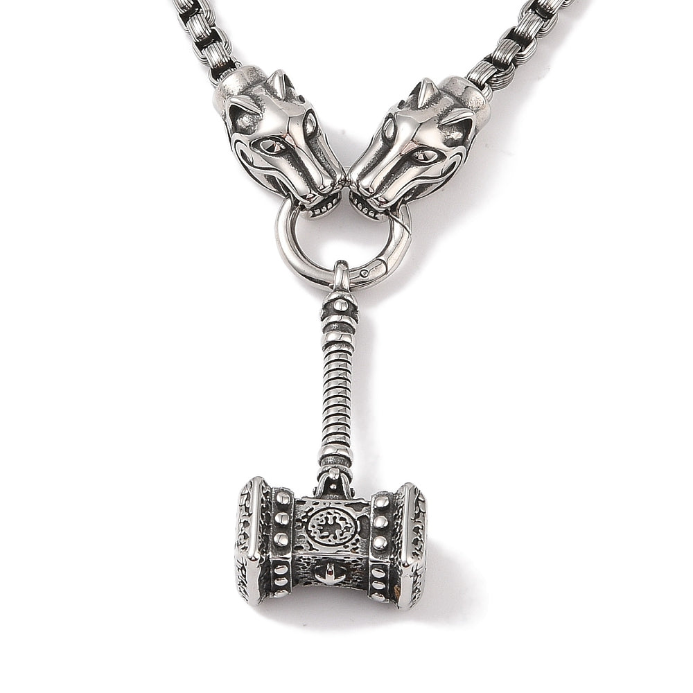 Collier Marteau de Thor Mjöllnir tête de loup