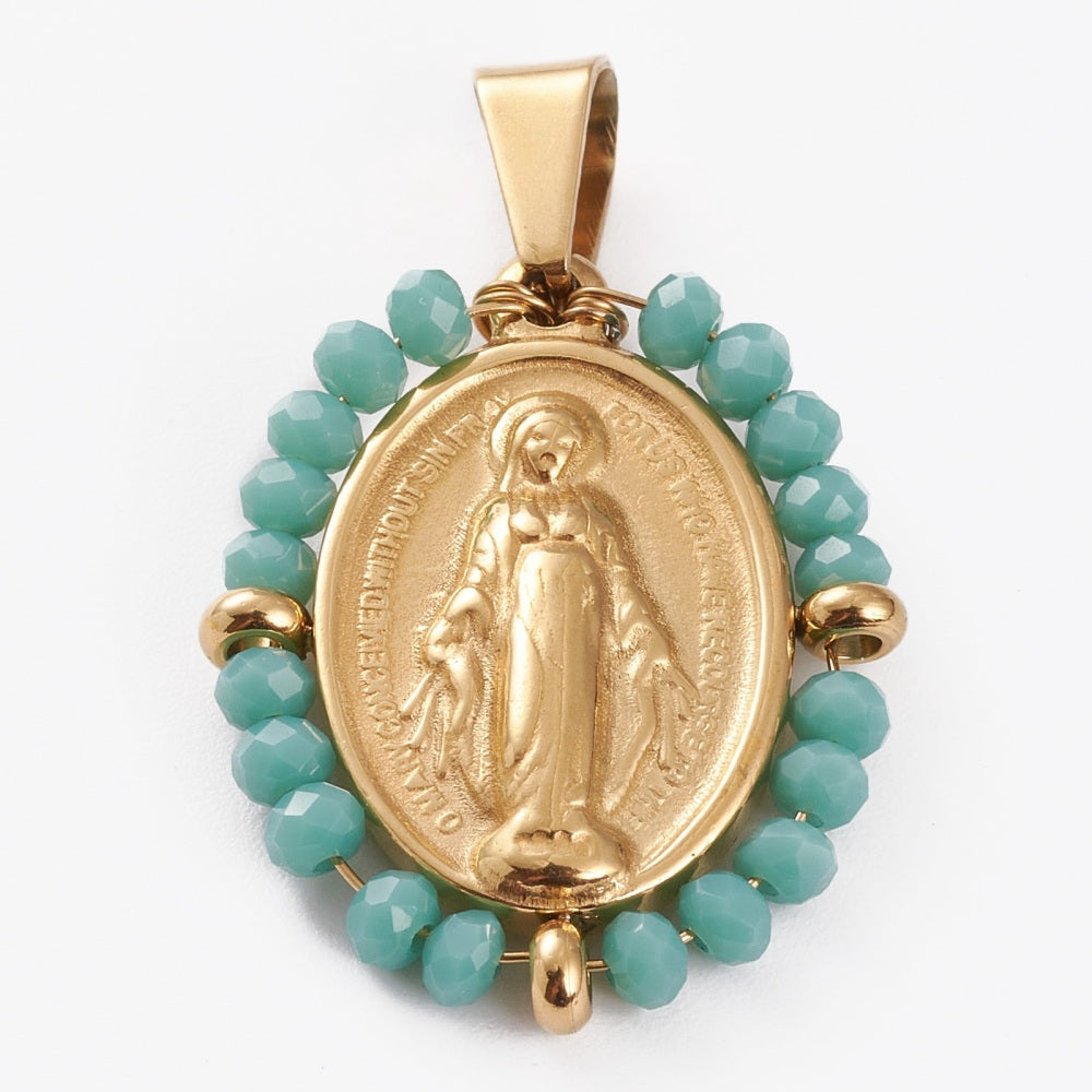 Pendentif vierge debout et perle
