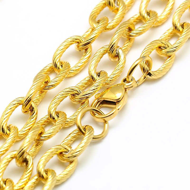 Collier acier inoxydable moyenne maille thrombone or
