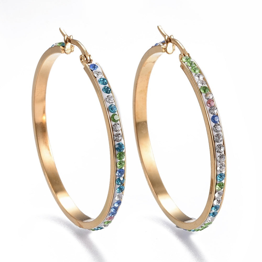 Créole large strass multicolor acier inoxydable