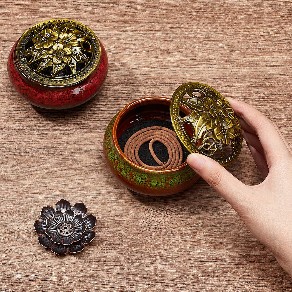 Porte encens lotus et boite en porcelaine