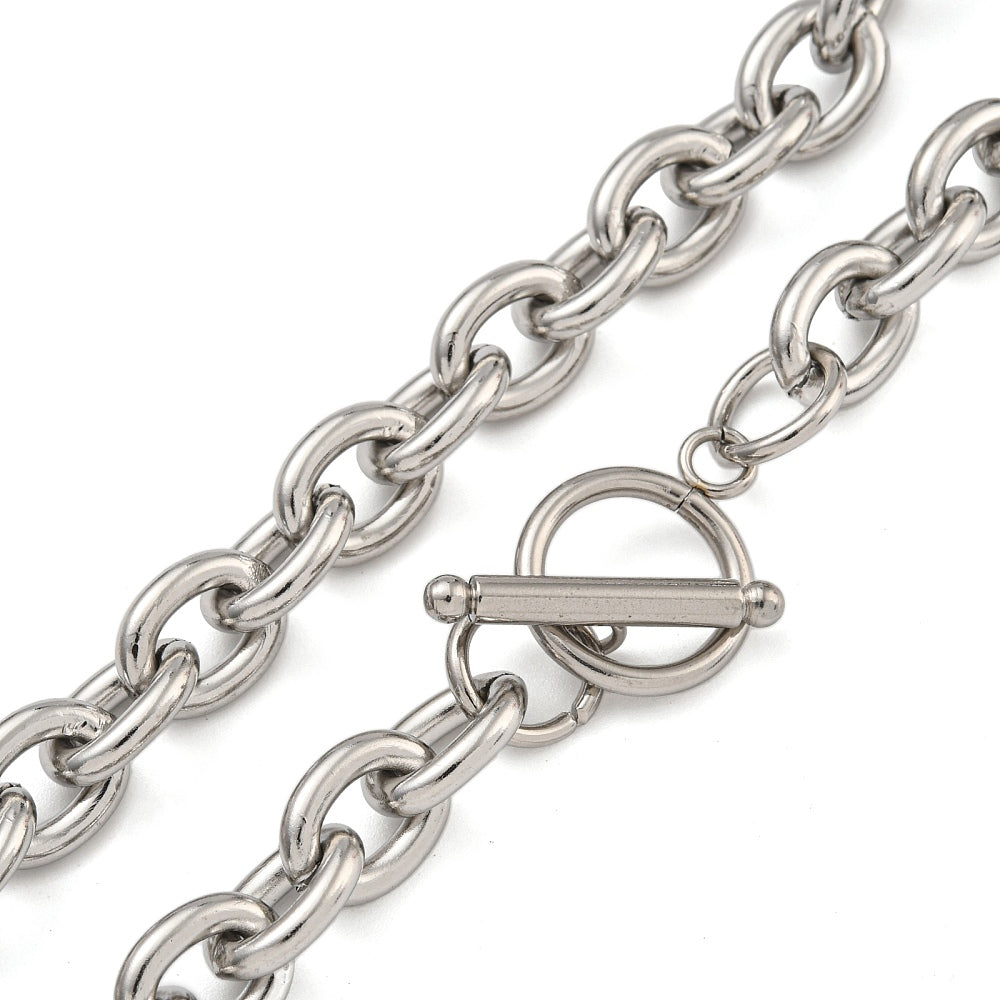 Collier acier inoxydable maille mixte ronde argent
