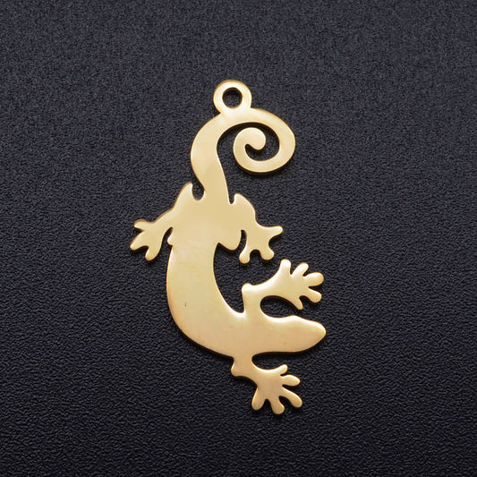 Pendentif gecko acier or plein