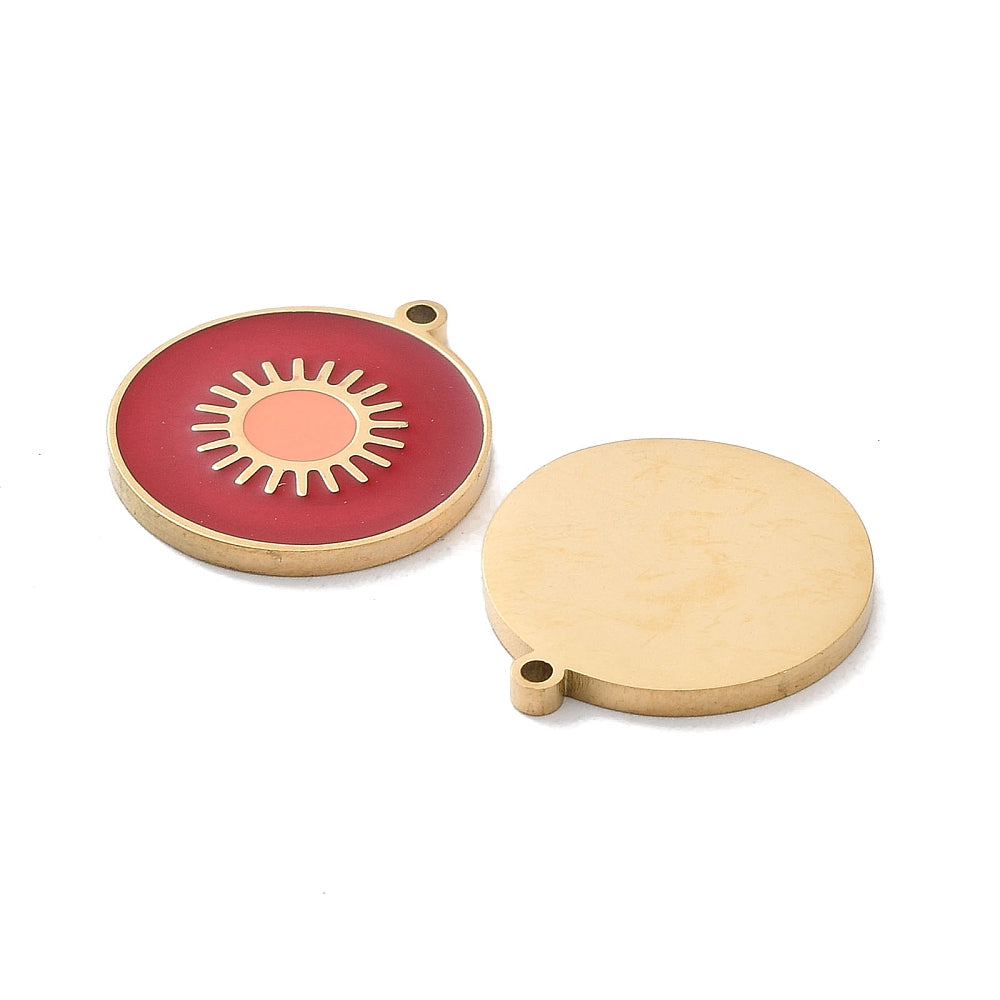 Charm émaillé - Médaille soleil fond rouge