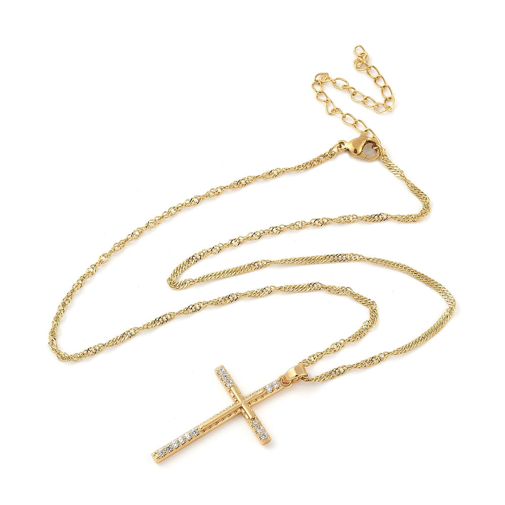 Collier croix et strass acier inoxydable