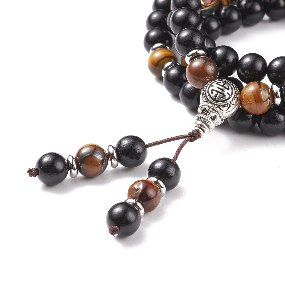 Collier ou bracelet mala en bois et œil de tigre