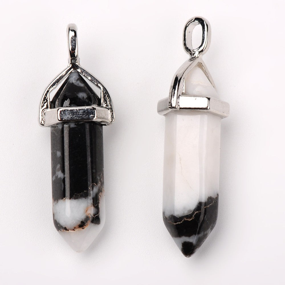 Pendentif pointu à double terminaison en jaspe zébre naturel