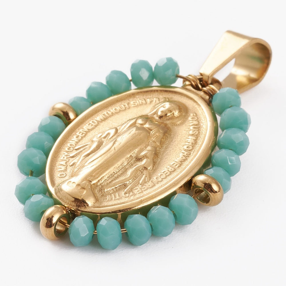 Pendentif vierge debout et perle
