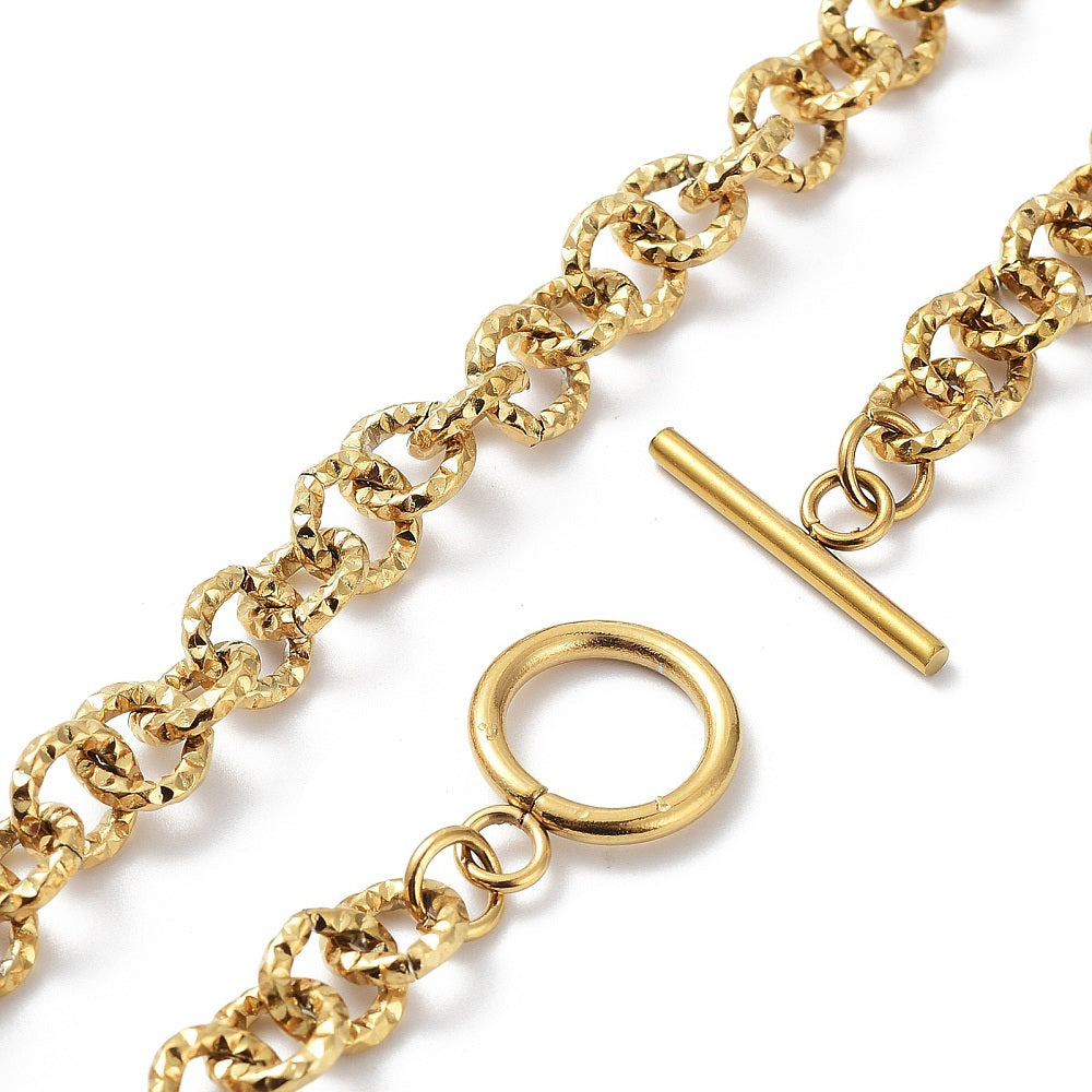 Collier acier inoxydable maille ronde paillette or