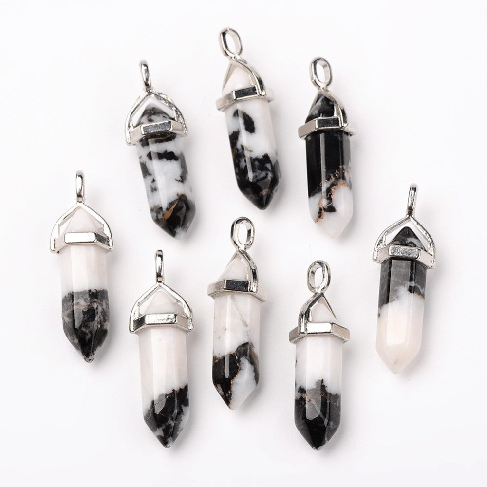 Pendentif pointu à double terminaison en jaspe zébre naturel