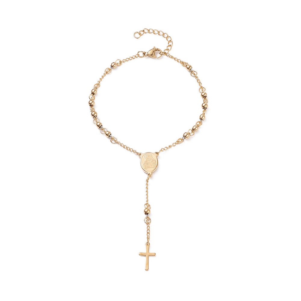 Bracelets de perles de chapelet avec croix, Bracelet en acier inoxydable 201