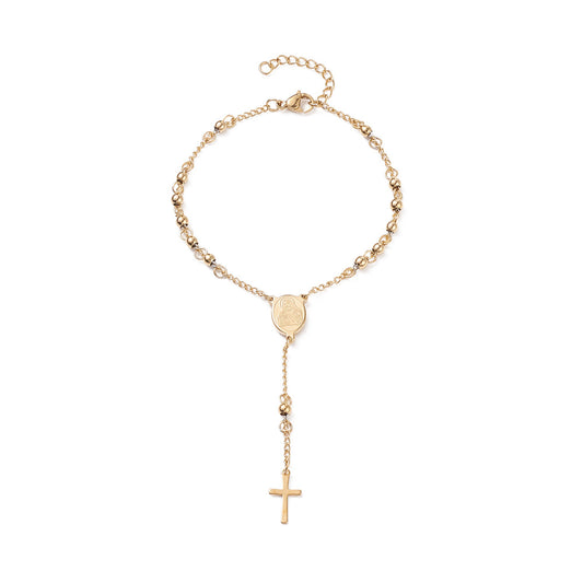 Bracelets de perles de chapelet avec croix, Bracelet en acier inoxydable 201