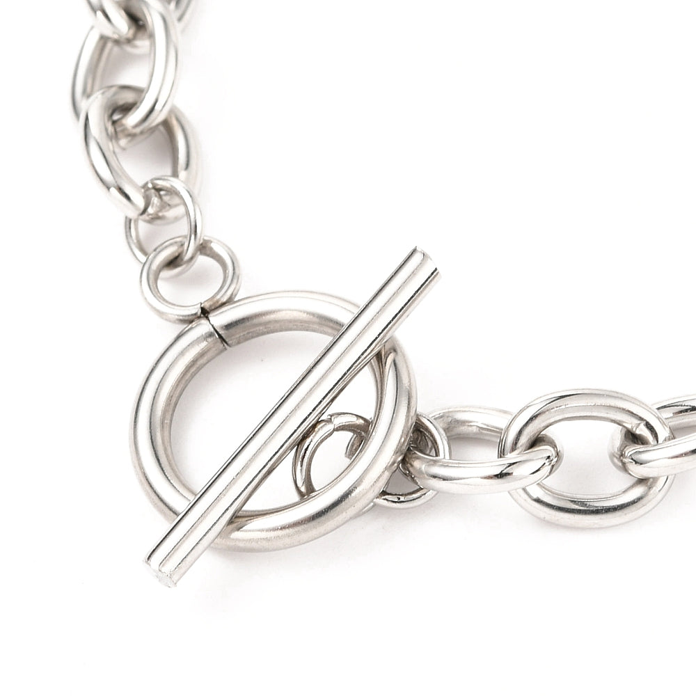 Bracelet acier inoxydable argent duo de maille fermoir en T