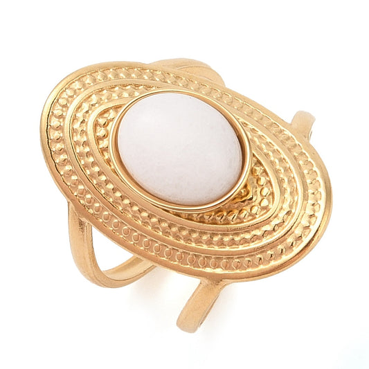 Bague plateau ovale jade blanc