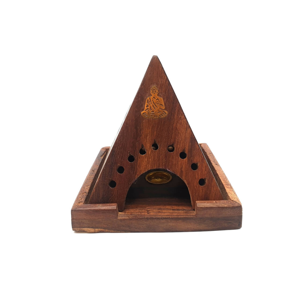 Porte-Encens Bois Pyramide Bouddha 10cm