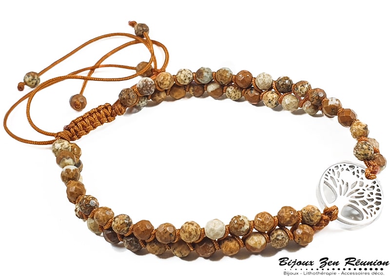 bracelet jaspe paysage et breloque arbre de vie - Bijoux zen Réunion