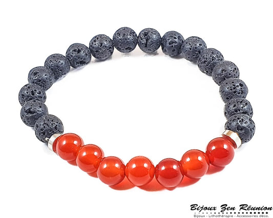 Bracelet pierre de lave cornaline - Bijoux zen Réunion