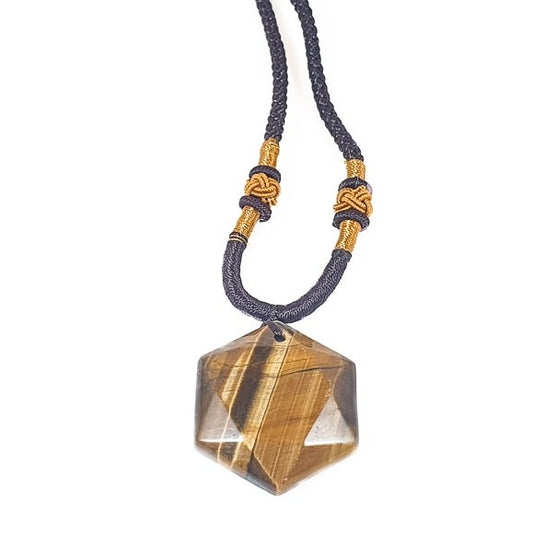 Collier oeil-de-tigre mixte cordon noir - Bijoux zen Réunion