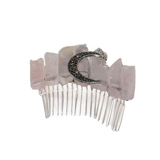 Peigne à Chignon Lune en Quartz Rose - Bijoux Zen Réunion