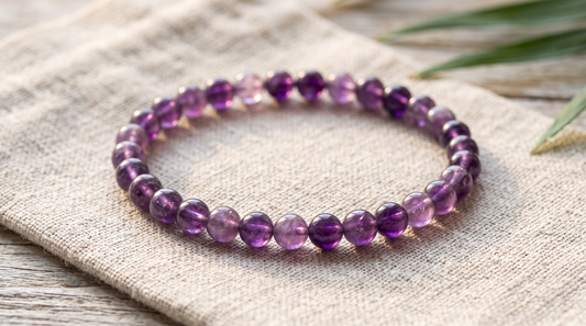 Bracelet en améthyste naturelle perles 6 mm fait main à La Réunion – La Palette à Bijoux