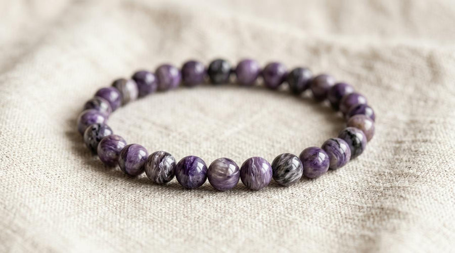 Bracelet en charoïte naturelle 6 mm – La Palette à Bijoux