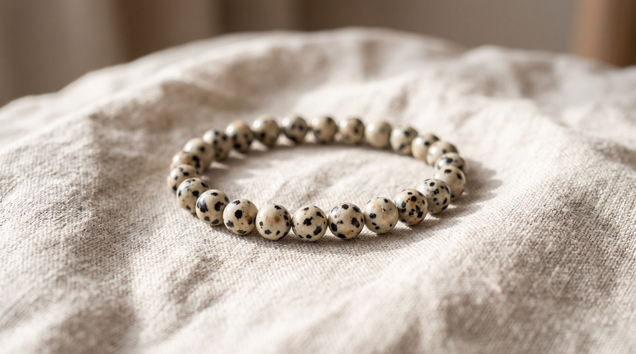 Bracelet en jaspe dalmatien naturel 6 mm – La Palette à Bijoux