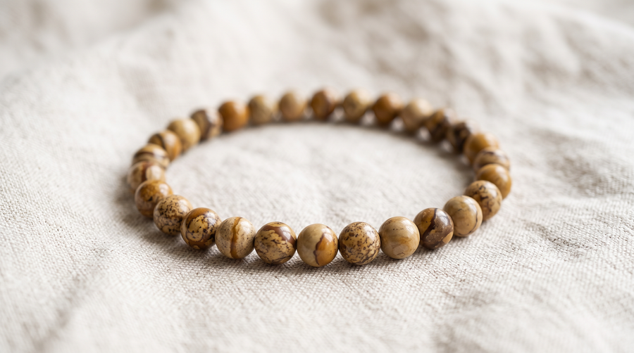 Bracelet en jaspe paysage naturel 6 mm – La Palette à Bijoux