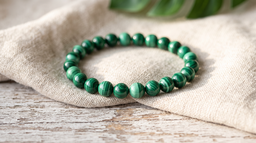 Bracelet en malachite naturelle perles 6 mm fait main à La Réunion – La Palette à Bijoux