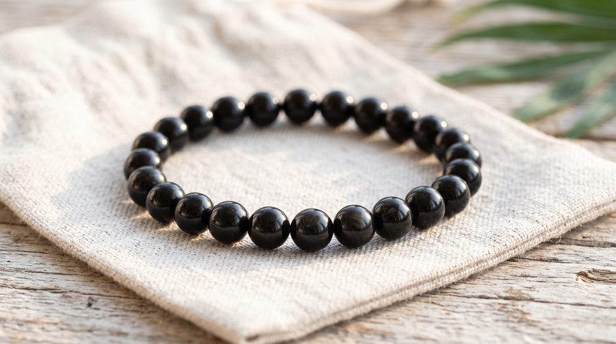 Bracelet en obsidienne noire naturelle perles 6 mm fait main à La Réunion – La Palette à Bijoux