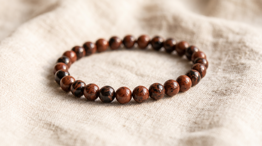 Bracelet en obsidienne acajou naturelle 6 mm – La Palette à Bijoux