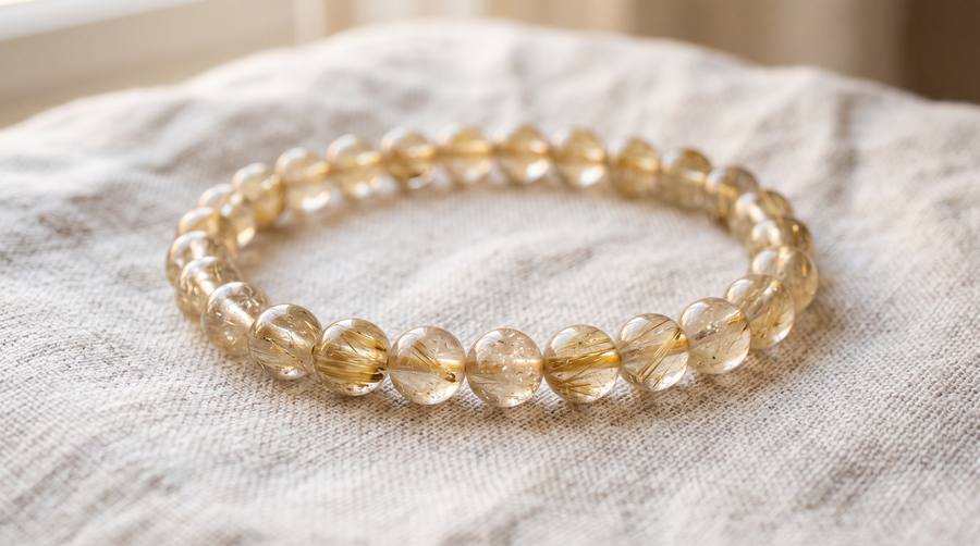 Bracelet en quartz rutile naturel 6 mm – La Palette à Bijoux
