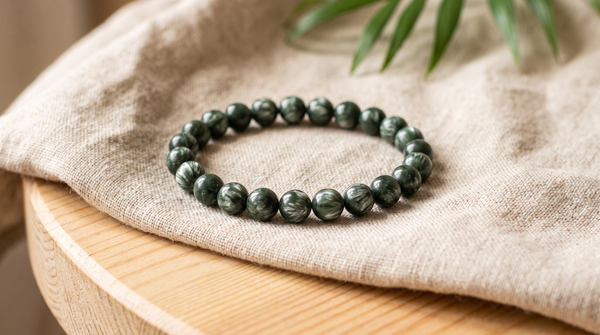 Bracelet en séraphinite naturelle 6 mm – La Palette à Bijoux