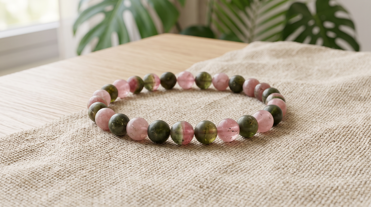Bracelet en tourmaline melon d'eau naturelle 6 mm – La Palette à Bijoux