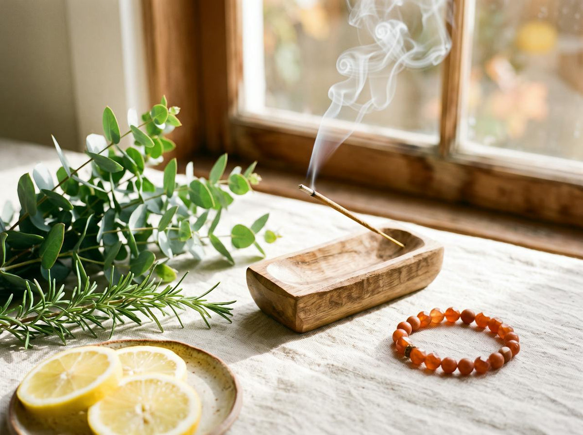 Encens citronnelle, eucalyptus et bracelet cornaline