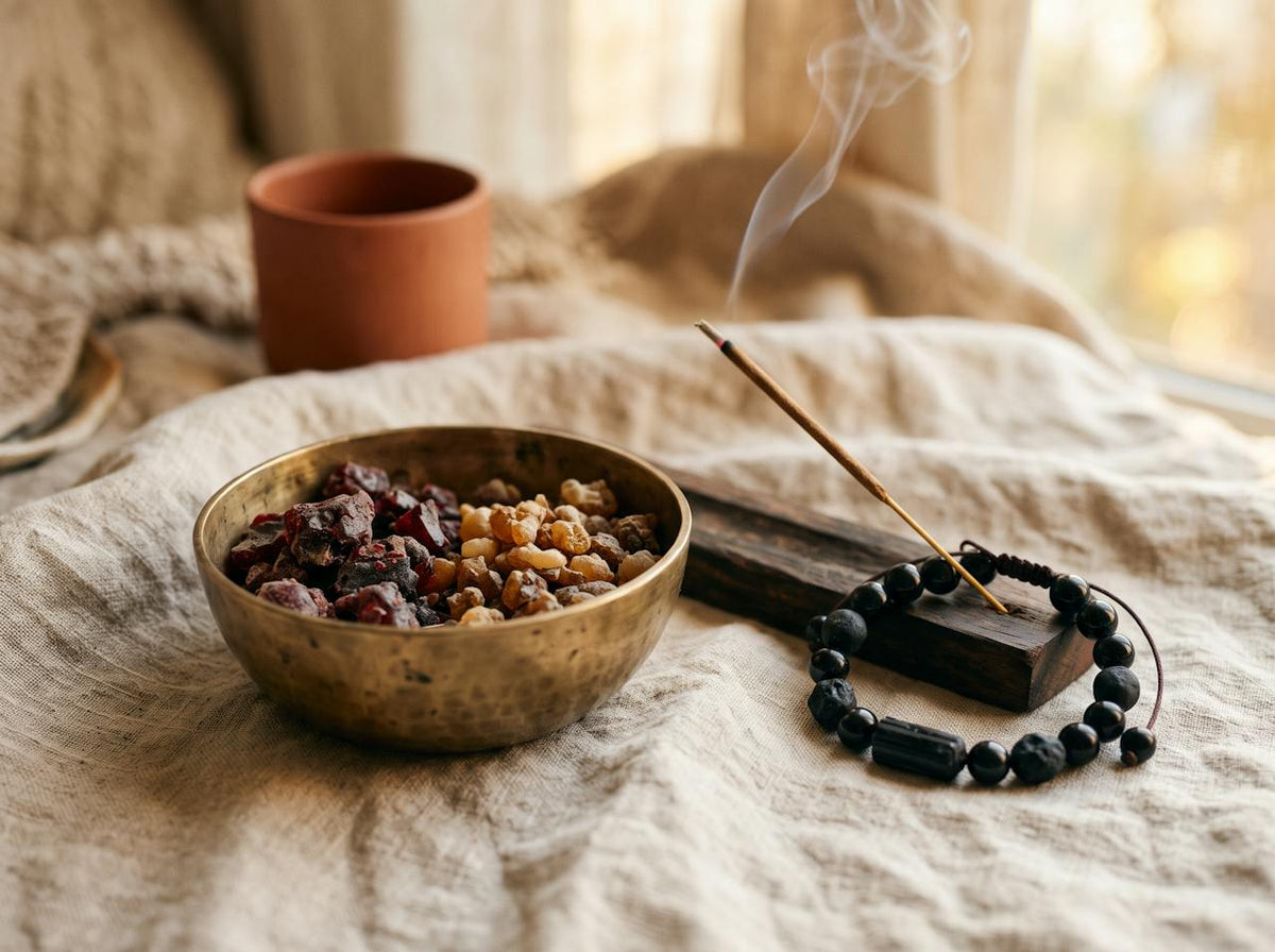 Résine sang de dragon, myrrhe et encens de protection